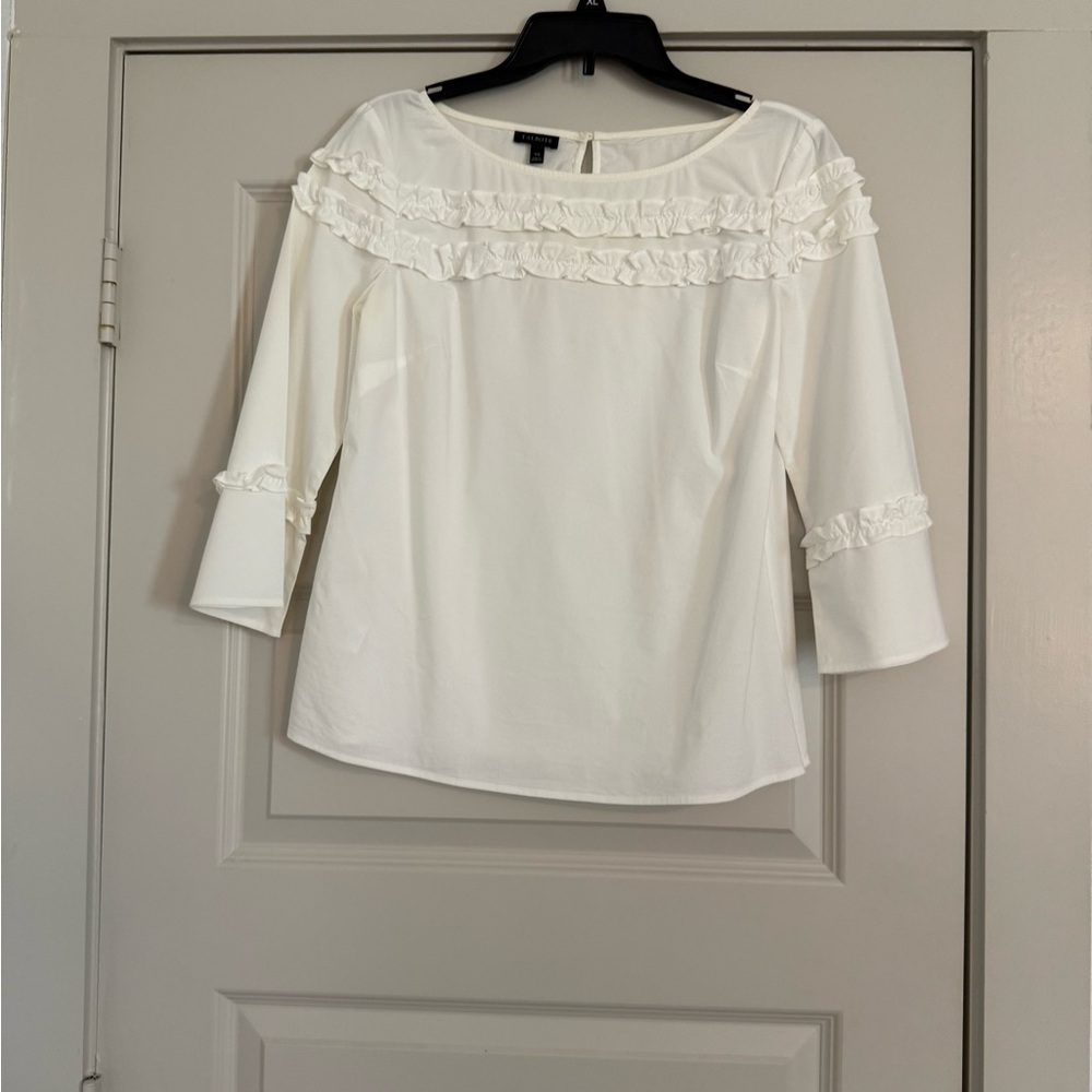 Talbots White Flutter Sleeve Ruffled Blouse